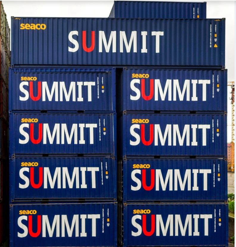 Stacked Summit branded shipping containers